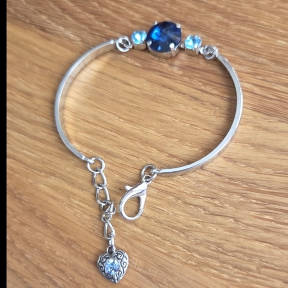 Rhodium Bar Bracelet, Blue Crystals, Hand Crafted - Picture 4 of 8